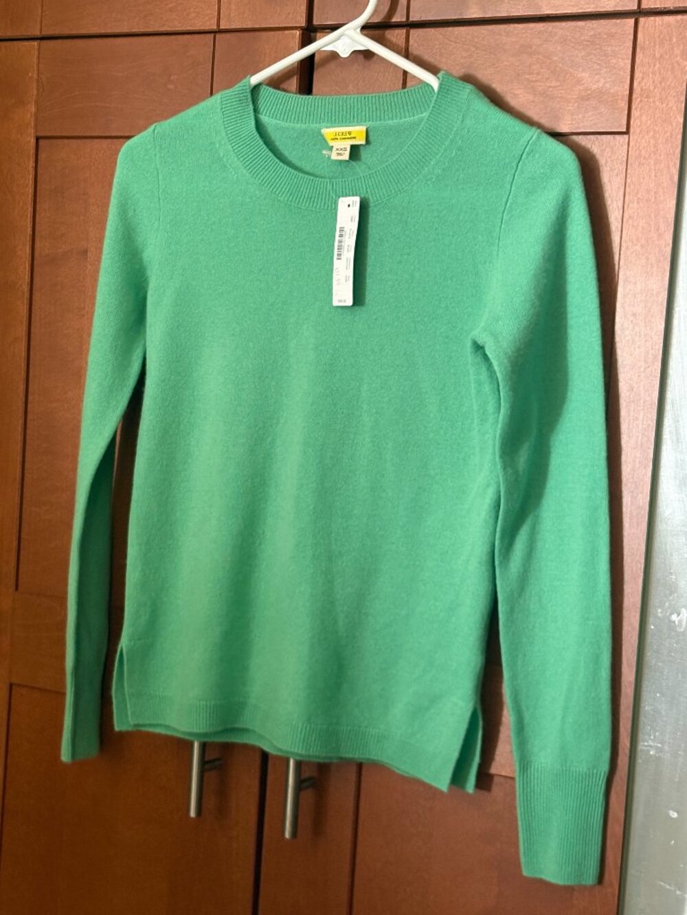 J Crew Sz XXS Bright Green 100% Cashmere Crew Neck Pullover Sweater NWT